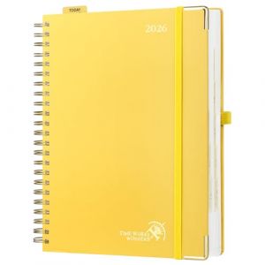 POPRUN Agenda 2026 Journalier A4 Grand Format 30,5 x 22 cm - Couverture Rigide Spirale, 1 Page par Jour, D'Jan 2026 à Déc 2026-12 Mois, Avec règle signet, Papier 80 g/m², Jaune clair (Time Works Wonders, neuf)