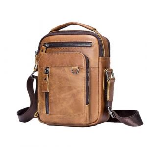 pundarika sac bandoulière homme cuir sacoche homme,sac a main homme Cuir véritable Vintage pochette homme bandoulière multipoche sacoche,-Marron (Pundarika-fr, neuf)