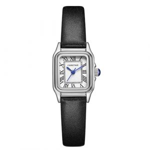 CHEETAH Montres pour Femmes à Quartz Analogique avec Cuir Bracelet Vintage, Boîtier Rectangulaire, Cadran Romain, Montre-Bracelet Numérique étanche Acier Inoxydable Petit Cadran pour Femmes et Filles (Zeitrad, neuf)