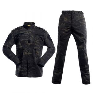 Oanviso Homme Tactique de Costume V&ecirc;tements 2 Pi&egrave;ces Manteau avec Capuche Impermeable Veste de Pluie Hiver Uniforme Militaire Tenue de Combat Camouflage Cargo Pantalon B Noir S (Osheoiso Inc., neuf)