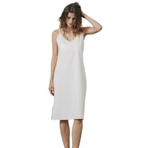 BEAUTELICATE Fond De Robe Longue Jupon sous Robe 104% Coton L&eacute;g&egrave;re Respirants Bretelles Chemise De Nuit Nuisette Col V De Femme &Eacute;t&eacute; Blanc, L (BEAUTELICATE-FR, neuf)