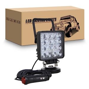 RIGIDON 4 pouces 10cm 48W phare de travail led aimanté, carré feux de travail, 12V 24V lampe de travail led avec base magnétique pour offroad Voiture camions SUV 4x4 tracteur, 6000K Led floodlights (JIANDAO, neuf)