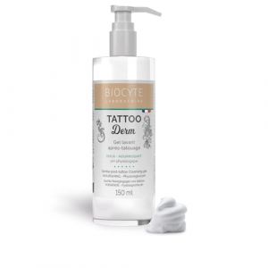 BIOCYTE Tattoo Derm Gel Lavant Corps - Nettoie, Nourrit & Prot&egrave;ge La Peau Apr&egrave;s Tatouage - Peaux Normales &agrave; S&egrave;ches - 97% D'Ingr&eacute;dients D'Origine Naturelle - 150ml (Laboratoire Biocyte, neuf)