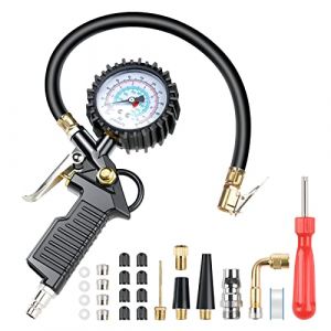 VSSHE Numérique Manomètre Pression Pneu 220 PSI Haute Précis Multifonctionnel Jauge de Pression des Pneus Numérique avec 24 Accessoires, Pistolet de Gonflage de Pneu Portable pour Voiture Moto Vélo (tirehor, neuf)