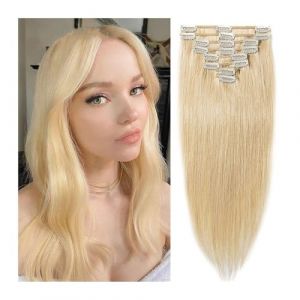 Extension a Clip Cheveux 10-24 pouces Extensions de cheveux à clipser Cheveux humains Extensions de cheveux blonds Extensions à clipser invisibles Extensions de cheveux naturels blonds blancs Extensio (xiaoxiwenuk, neuf)
