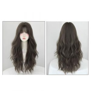 Perruque Avec Frange Perruque ondulée for femmes avec frange, charmante perruque for cheveux longs ondulés, perruque marron noir, adaptée à une utilisation quotidienne en fête Perruque Femme Cheveux H (yingyingyy, neuf)