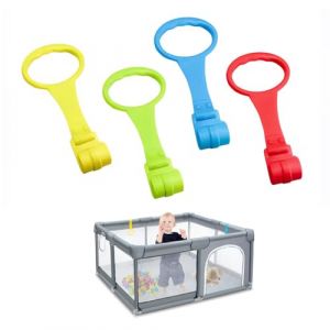 EUYKQNOI Anneau Parc Bebe,4 Pièces Anneaux pour Lit Bébé et Parc main courante parc enfant crochet pour parc bebe Anneau de Anneaux pour l'entraînement de l'équilibre pour Aider Le Bébé à Se Lever (QSDMY, neuf)