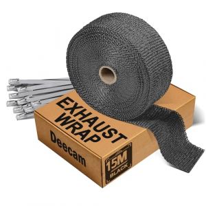 Bande Thermique Echappement Moto, Noir Isolant Thermique Voiture 15M avec 12 Collier de Serrage Inox, Deecam Utilis&eacute; pour Collecteur D'&eacute;chappement de Moto (LS Direct EU, neuf)