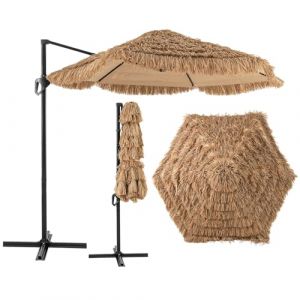 GOPLUS 2,7M Parasol Paille en PE, Parasol Déporté Suspendu de Style Hawaïen Tropical, avec Double Toits, 8 Baleines, Bloquer Soleil, pour Patio/Terrasse/Jardin, Base Non Incluse (Augenstern24, neuf)