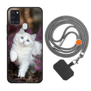 vingarshern Coque Compatible avec Samsung Galaxy A21s Antichoc Silicone Bumper Case &Eacute;tui de Protection Housse Coque avec Motif,Souple Coque avec Cordon Detachable,Chat Blanc (YOUKARSHERN, neuf)