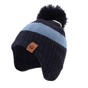 XIAOHAWANG Ray&eacute; Tricot&eacute; B&eacute;b&eacute; Bonnet Hiver Chaud Enfant Chapeau Classique Fille Gar&ccedil;on Bonnets avec Pompom Tout-Petit Chapeaux pour Activit&eacute; de Plain Air(Bleu Ciel Chapeau,4 &agrave; 7 Ans) (Xiaohawang Market, neuf)