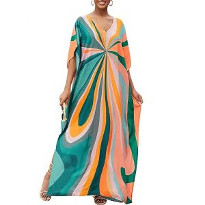 Bsubseach Robes Kaftan Vert Femme Manches Chauve-Souris Djellaba Caftans Grande Taille Robe de Plage (Bsubseach-EU, neuf)