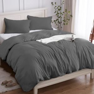 Housse de Couette 100% Coton 2 Personnes 200x200 (2 Taies Oreiller 50x80), Parure Lit de Qualit&eacute; Sup&eacute;rieure en Coton 150GSM,Doux, Respirant, Hypoallerg&eacute;nique - Gris Clair (BALCANIC SHOP, neuf)