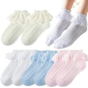 Dentelle Chaussettes Volant, 4 paires chaussettes en dentelle à froufrous, Chaussettes de Baptême Décoratives, élastiques Chaussettes Opaques À Volants, pour filles 4 À 7 Ans (LIU ZHONGYAN UK SHOP, neuf)
