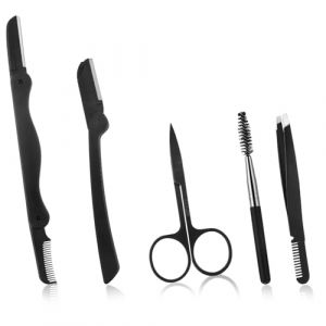 Ciseaux Sourcils Femme 5 en 1 Rasoir Sourcil Kit de Soins Sourcil en Acier Inoxydable Noir Rasoirs à Sourcils Brosse Sourcil Pince à Épiler avec Peigne Ciseaux à Sourcils pour Hommes Femmes (Maple live, neuf)