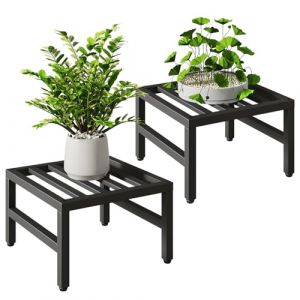 IBUYKE Lot de 2 Supports en M&eacute;tal pour Plantes d'Int&eacute;rieur et d'Ext&eacute;rieur, 30cm Petits Supports Robustes pour Pots de Fleurs, &Eacute;tag&egrave;re Carr&eacute;e pour Plantes pour Salon Balcon Jardin, Noir TMJ075B-2 (IBUYKE-EU, neuf)