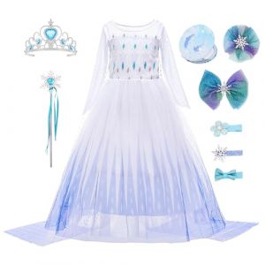 Monissy Fille Robe de Princesse Elsa Anna Cosplay D&eacute;guisement de Enfant Reine des Neiges Robe Habill&eacute;e de Soir&eacute;e Cape Princesse Tenue Anniversaire Halloween No&euml;l (Bleu 2, 130) (Monissy, neuf)