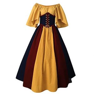 Robe Costume Medieval Femme Victorienne Steampunk Vintage Steampunk Costume Couleur D'épissure Corset Style de Cour Victorienne DéGuisement DéGuisements Dress Halloween Renaissance Robe Viking Femme (mailaoboss, neuf)