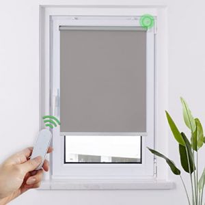 HOMEDEMO Stores Enrouleur Occultant &Eacute;lectriques M100, Moteur & T&eacute;l&eacute;commande, avec ou sans Per&ccedil;age, Rideau de Protection Solaire pour Fen&ecirc;tres, 75 x 120 cm, Gris Clair (Uniquy, neuf)