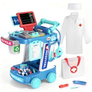 JOVOW Kit de Docteur pour Enfants, Jeu de Simulation de Docteur avec Chariot, Costume et St&eacute;thoscope, Jouet M&eacute;dical de Jeu de R&ocirc;le pour Filles, Gar&ccedil;ons et Enfants de 3-8 Ans, Cadeaux d'anniversaire (Jovow, neuf)