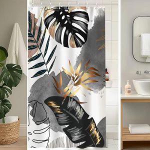Uiiooazy Rideau Douche Anti Moisissure, Rideau Douche 120x180cm Gris Boheme Tropical Foglie di Palmier Jungle Rideaux de Baignoire Tissu Lavable Imperm&eacute;able Polyester Rideaux de Bain avec 8 Crochets (dongguibinjingpinxiaodianpu, neuf)
