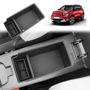 GAFAT Compatible avec Citro&euml;n C3 Aircross 2026/e-C3 Aircross EV 2025 2026 Bo&icirc;te de Rangement Console Centrale, Organiseur d'Accoudoir, avec Tapis en Caoutchouc & Bo&icirc;te &agrave; Pi&egrave;ces en Silicone (GAFAT(EU), neuf)