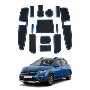 LFOTPP Compatible avec Dacia Sandero 3/Sandero Stepway III 2021-2023 Lot de tapis en caoutchouc antid&eacute;rapants, console centrale, support d'accoudoir, porte-gobelet, tapis Sandero Accessoires (bleu) (ZS-LiFan, neuf)