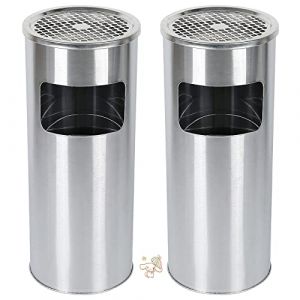 Poubelle avec cendrier de pied, seau intérieur amovible, poubelle en acier extérieur pour le bureau, l'hôtel et le jardin, Poubelle amovible sur pied en acier inoxydable (Argent (2 PC) 25*25*60 cm) (Hechheu, neuf)