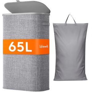 Lifewit Panier Linge Sale, Bac Linge avec Couvercle, Corbeille Linge avec Plastique Poign&eacute;es et Sac Linge, Laundry Basket pour Buanderie, Chambre, Salle de Bain, 65 L, Gris Clair (Lifewit Home FR, neuf)