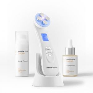 InnovaGoods® Kit de soin du visage avec riz, 1 sérum pour le visage apporte de la luminosité, 1 crème hydratante pour le visage régénère et adoucit, 1 masseur facial traitement radiofréquence, tous (frdiscount, neuf)