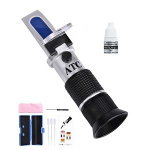 ZITFRI Refractometre Miel avec Fonction ATC Brix 58-92% d'eau 12-27% Be° 38-43° Réfractomètre pour Miel avec Solution d'étalonnage 72.2% Réfractomètre Manuel pour Miel sirop mélasse (LuneKuck, neuf)