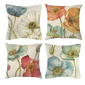 Vgzsyomqib Fleurs Multicolore Housse Coussin en Lin Lot de 4 D&eacute;coratif Fleuri Moderne Housses Coussin 50x50 Motif Nature Printemps Taie Oreiller Deco Interieur Lit Canap&eacute; Salon Exterieur (infinisage, neuf)