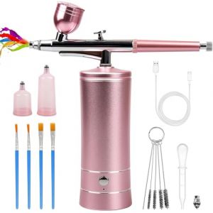 Kit Rechargeable Cordless Airbrush Compressor - Auto Handheld Airbrush Gun, Airbrush Set Portable Wireless Air Brush for Barber, Nail Art, Cake Decor, Makeup, Model Painting (Threegoat, neuf)