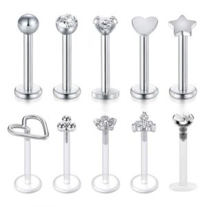 GUSXPPD 10 pi&egrave;ces Labret Levre Acier Inoxydable 16G Piercing Tragus Helix Labret Piercing Nez Stud Labret piercing Nez Studs l&egrave;vres Bijoux pour Hommes Femmes (8mm) (Lokfoo Direct, neuf)