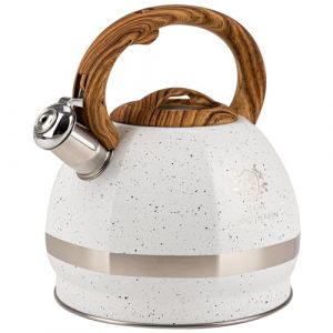 KARL HAUSMANN Bouilloire Inox Blanc - 3L - Bouilloire Sifflante - Bouilloir Induction, Gaz - Poign&eacute;e R&eacute;sistante &agrave; la Chaleur - Bouilloir Traditionnelle Tous Feux - Retro - Th&eacute;i&egrave;re Gaz - Bouilloir (Kraken Chairs, neuf)