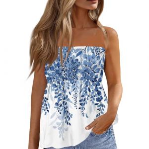 Top Dos Nu,Femmes Bustier Bandeau Tops Grande Taille Tops Sexy Été Tunique sans Manches T-Shirt Floral Debardeur Ample Haut Dos Nu Cadeau de Ma Mère,Bleu,M,A129 (Routefuture, neuf)