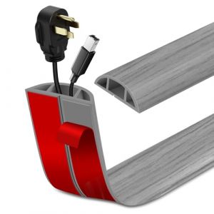 Passage de Cable au Sol adh&eacute;sive PVC Flexible goulotte Passe Cable pour Bureau Maison entrep&ocirc;t Concert (1m&times;3cm, Grain de Bois Gris Clair) (Yongyam-EU, neuf)