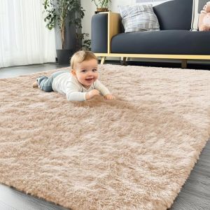 Homaxy Grand tapis moelleux &agrave; poils longs pour salon, tapis de chevet antid&eacute;rapant, lavable en machine et doux pour chambre d'enfant, cr&egrave;che, beige, 300 x 400 cm (Homaxy EU, neuf)