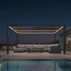 PURPLE LEAF Pergola Bioclimatique 3,5 x 4,6 m en Aluminium avec LED, Pergola Jardin Exterieur avec Lames Orientables, &Eacute;tanche et Durable, Tonnelle de Jardin Exterieur pour Terrasse et Carport, Gris (PurpleLeafGarden, neuf)