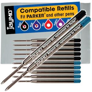 Jaymo - 6 recharges de stylo compatibles Parker® avec gel noir et 6 bleu = 12. Écriture lisse allemande .7mm pointe moyenne et encre. # 30525PP et # 30526PP. (Cottage Mills UK, neuf)