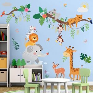 SHUCHING Stickers Muraux Animaux de la Jungle, Stickers Mural Arbre Branche Animaux Safari, Décoration Murale Chambre Enfants Bébé (SHUCHING, neuf)