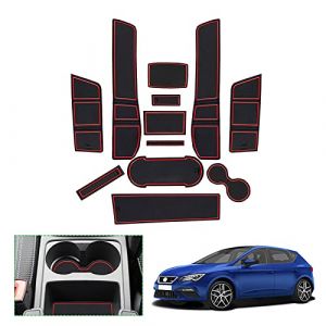 GAFAT Seat Leon Cupra Leon 5F FR ST 5D MK3 2017 2018 2019 Tapis antidérapants en caoutchouc pour console centrale, porte-gobelet, couture de porte (rouge) (GAFAT(EU), neuf)