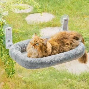 EDAGNY Hamac &eacute;l&eacute;gant pour Chat &agrave; fen&ecirc;tre Pliable &ndash; Lit en Peluche pour Chat avec Housse &eacute;paisse Amovible, Structure en Acier Stable Jusqu&rsquo;&agrave; 18 kg (Gris, M) (EDAGNY-EU, neuf)