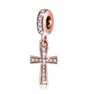 Eusense Charm Croix Pandora, Perle Croix Or Rose en 925 Argent Sterling Perles pour Bracelet Europ&eacute;en (OUSHENG JEWELRY, neuf)