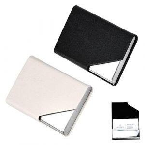 STCRERAG 2 PCS Porte-Cartes de Visite en Aciers Inoxydables et Cuir, Porte-Cartes de Visite Homme/Femme, Étui Cartes de Visite Professionnel pour Bureau, Carte de Visite, Carte de Crédit(Noir/Blanc) (fuxint, neuf)