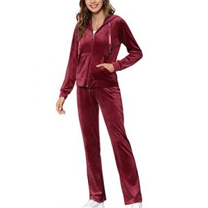 MessBebe Surv&ecirc;tement Femme Ensembles Sportswear Sweat Capuche Suit Pull &agrave; Capuche avec Poches + Pantalon Joggers Casual Confortable 2 Pics Jogging Pyjama d'int&eacute;rieur,M,Rouge Vineux (Messwoolen, neuf)
