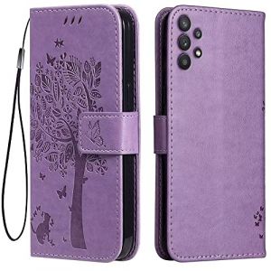 Topme &Eacute;tui en Cuir pour Samsung Galaxy A13 4G (6.6" inches), [ Coque Housse de T&eacute;l&eacute;phone Style Motif Chat Et Arbre] - Violet Clair (topme, neuf)