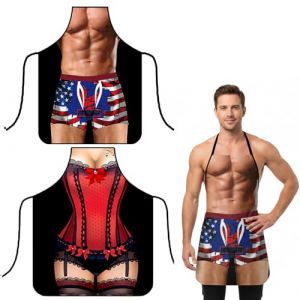 SIVZUMO 2 Pcs Tablier Cuisine Homme Humour Tablier Femme Id&eacute;e Cadeau Rigolo, Tablier cuisine homme humour, Drole Emp&ecirc;chent la Poussi&egrave;re et l'Huile Sexy Creative F&ecirc;tes d'Anniversaire - Style 3 (WANG BB, neuf)