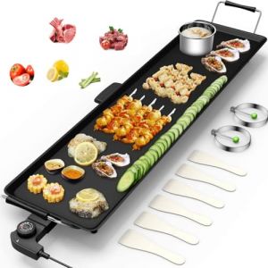 GOPLUS Plancha &Eacute;lectrique XXL Antiadh&eacute;sive avec Thermostat Ajustable, Grille de Table Antid&eacute;rapante et Lavable avec Poign&eacute;e Rembourr&eacute;e, Grande Capacit&eacute; pour 8 Personnes, 1800W, 90 x 23CM (Augenstern24, neuf)
