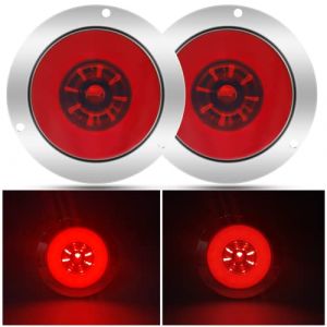 NWpangu 2PCS Feux arri&egrave;re &agrave; LED pour camions, Feux Stop Filaires 12V 24V Ronds avec Chrome pour Camions, Remorques, Campeurs, Bateaux (Rouge) (Dingcheng, neuf)